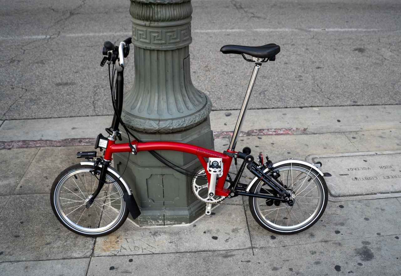 My red Brompton foldable bike